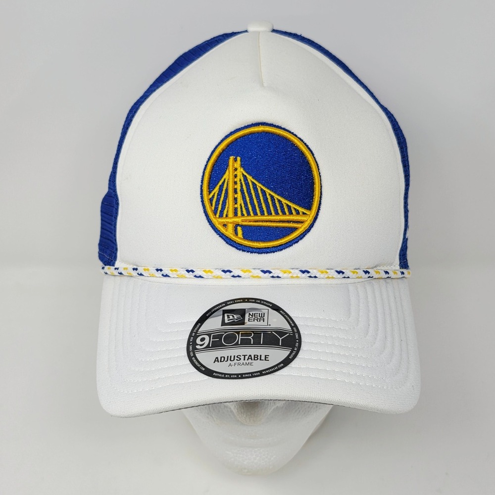 New Era 9FORTY Golden State Warriors Trucker Hat Cap A-Frame White Blue Rope NBA - Picture 5 of 7